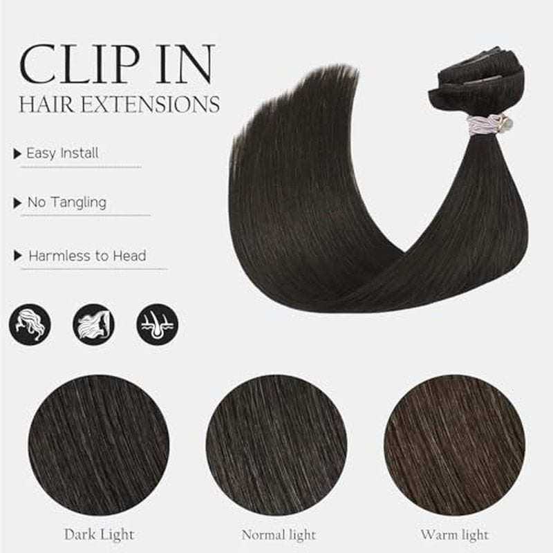 HUAYI Dark Brown Clip in Hair Extensions Real Human Hair 120G Remy Human Hair Clip in Extensions Soft Silky Straight for Women 7pcs 16clips 14 Inch Brown Hair Extensions
