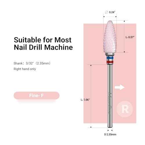 MelodySusie Ceramic Nail Drill Bit, 3/32'' (2.35mm) Professional Acrylic Nail File Flame Drill Bit for Manicure Pedicure Cuticle Gel Nail Polishing, Beginners Bits, Pink, Series Bit-S, Fine