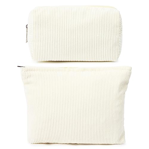 SOIDRAM 2 Pieces Corduroy Makeup Bag Large Corduroy Cosmetic Bag Capacity Canvas Mix Travel Toiletry Bag Organizer Cute Makeup Brushes Aesthetic Accessories Storage Bag for Women