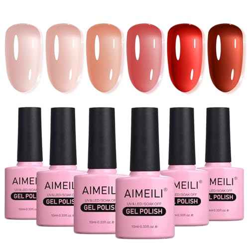 AIMEILI Transparent Icy Jelly Gel Nail Polish Soak Off U V LED Hema Free Nail Polish Vegan Cruelty-free Nail Salon Varnish 6 Color Set Kit of 78