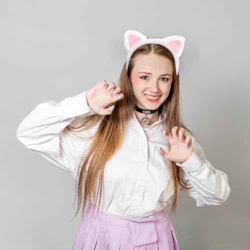 White Cat Ears Headband Fuzzy Ears Headband for Halloween Cosplay Costume Cute Cat Ear Headbands for Makeup Spa Party Christmas Gifts Animal headband