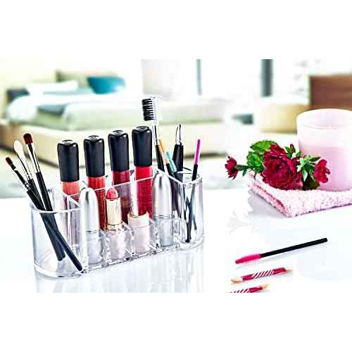 Boxup Makeup Organizer - 8 Compartments Lipstick Holder And Skin Care Desk Accessories, Cute Small Beauty Cosmetics Table Organizers For Women & Teen Girls, Pretty Lip Stick Gloss Storage Stand