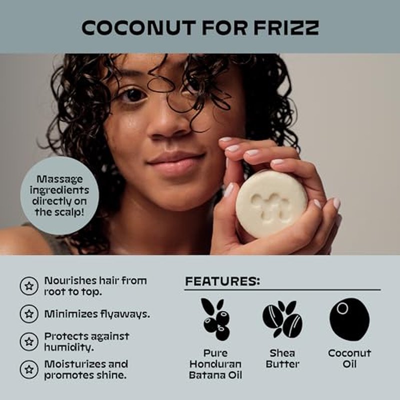 NOLE CARE Sustainable Bar Shampoo and Conditioner (2 pack) with Coconut & Batana Oil, for Frizz - Sustainable, PH Balanced, Sulfate Free, Plastic Free - 5.12 Oz