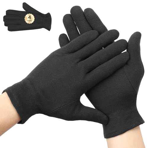Segbeauty 8 Counts Elastic Black Lotion Gloves Overnight for Women, 4 Pairs Moisturizing Hand Cotton Gloves for Men with Elastic Band, Moisture Glove for Sleeping Working, Soft Sleep Lotion Mitt Glove