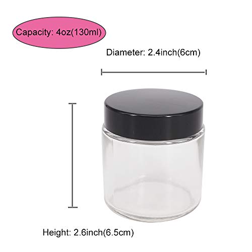 12 Pack 4 oz Clear Glass Travel Cosmetic Jars, Refillable Cosmetic Containers with Inner Liners, Lids, Spatula, Chalk Labels, Beauty Jars for Sugar Scrubs, Cream, Bath Salts, Slime