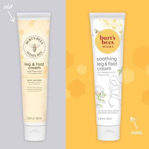 Burt's Bees Mama Bee Leg and Foot Cream, Soothing Formula with Peppermint and Coconut Oil, Fragrance Free, 99% Natural Origin, 3.38oz