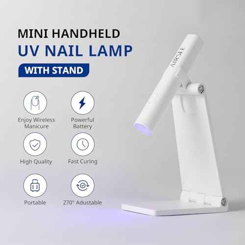 AIRSEE Mini Handheld UV Light for Gel Nails with Stand,Portable Rechargeable Nail Lamps,2 Timers for Fast Nail Extension,Rhinestone Glue Decoration,Gel Nail Strips at Home,Travel(White)