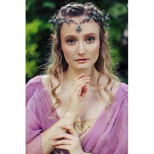 MOSTORY Woodland Elven Circlet Dark Fairy Thorn Crown Goddess Headpiece Blueberries Crystal Headband Elf Forest Hair Wreath for Women Girls Thanksgiving Christmas Cosplay Easter Wedding Birthday