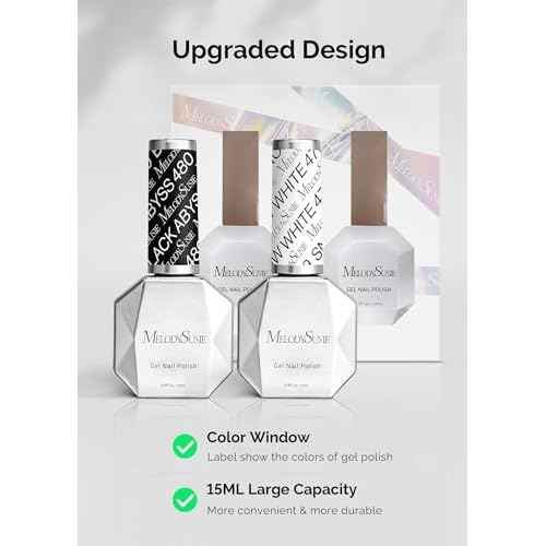 MelodySusie Thick Gel Nail Polish Set- 2 Pcs 15ML Black & White Gel Polish Set Soak Off UV LED White Gel Polish Christmas Gift for Women Nail Art Manicure Salon DIY Nail Design Decoration at Home