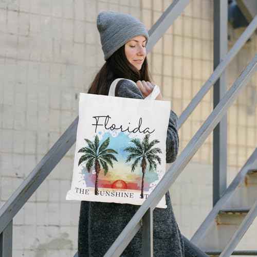 Chuangdi 4 Pcs Florida Travel Gifts Set Canvas Bag Cosmetic bag 16 oz Tumbler and Keychain Florida City Souvenirs Gifts for Traveler Friend Lover Sister