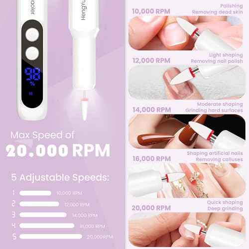 Cordless Electric Nail Drill Professional 3 Speeds Nail Drill Kit for Acrylic Gel Dip, USB Portable Rechargeable 20000 RPM Efile Manicure Pedicure Polishing Shape Tools(Pink)