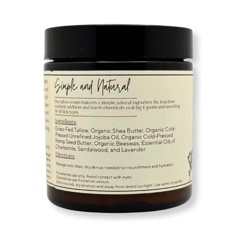 Tallow & Hemp Body Butter ? Whipped Grass?Fed Tallow + Hemp Seed Butter ? Calming Chamomile/Sandalwood/Lavender ? Deep Hydration for Dry & Sensitive Skin (4 oz)