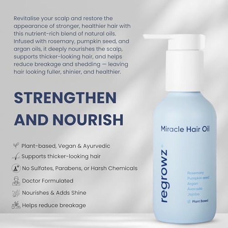 Regrowz Natural Hair Oil 3 x4.06 Fl Oz - Rosemary Hair Growth Oil with Argan & Jojoba ? Strengthen, Hydrate & Moisturise Dry, Damaged Hair ? Hair Loss Treatment