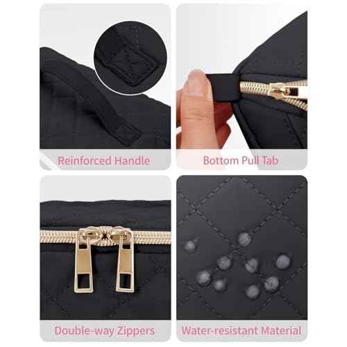 Wandering Nature Travel Makeup Bag,Travel Make up Bag with Large Capacity,Quilted Makeup Organizer Bag, Open Flat Travel Toiletry Bag for Women Cosmetic Bag with Divider and Handle,Patent Pending