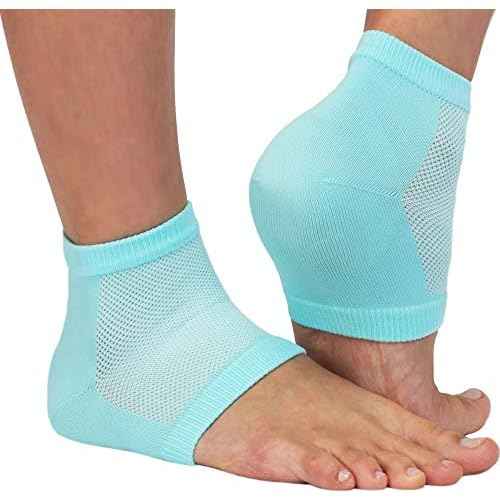 NatraCure Vented Moisturizing Gel Heel Sleeves - (Pedicure Socks for Dry Cracked Feet Treatment, Dry feet Treatment, Heel Socks for Women or Men - (608-M CAT) - Color: Aqua Blue - Size: Regular