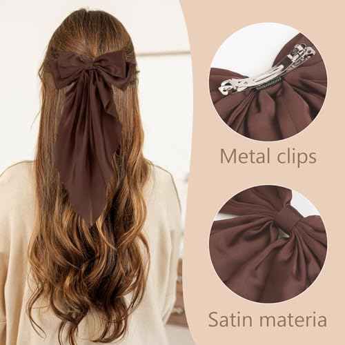 12PCS Hair Bows for Women Big Silky Satin Bow Clips with Long Tails Oversized, Cute Halloween Christmas Hair Accessories for Women, Aesthetic Large Ribbons Bow