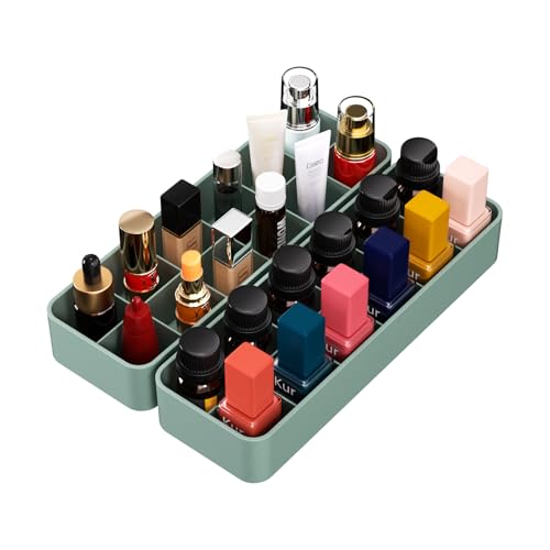 Organizer Holder for Lipstick Nail Polish: Lip Gloss Makeup Storage Drawer Organizers, Vanity Small Perfume Rack Plastic Tray Lipgloss Mascara Holders Stand Cosmetic Display Case 24 Spaces, Green