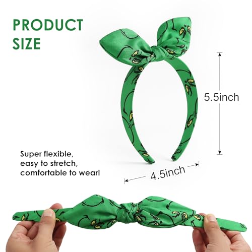2PCS Christmas Bow Headband Green Monster Knotted Headwear Halloween Costume Hair Accessories New Year Party Gift