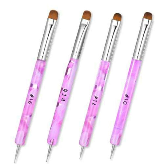 4pcs French Gel Acrylic Nail Art Brush Two Way Nail Art Brush with Dotting Professional Manicure Tool for Manicure Cuticle Clean up Detailed Designs Nail Dotting Pen (10#, 12#, 14#, 16#)
