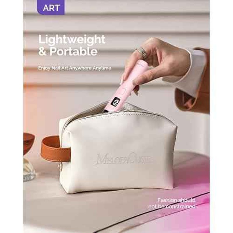 MelodySusie Handheld Cordless UV Nail Lamp with LCD Display & Eye-Protection Cover, P-Art01R Rechargeable Mini UV LED Light Flash Cures All Soft Gels, Especially Rhinestone Glue & Liner Gel Pink