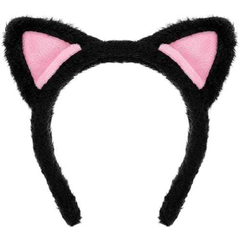 Cat Ears Headbands, Plush Soft Cute Washing Face Head band Fuzzy Kitten Makeup Hair Headbands for Mask Skincare Spa Yoga Halloween Parties Cosplay (Black)