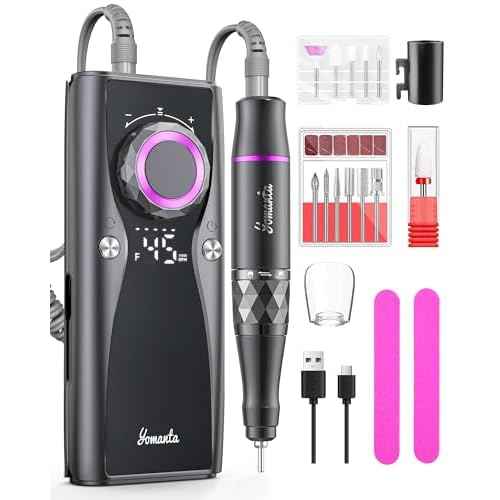 Electric Nail Drill Professional Kit: 45,000 RPM USB Rechargeable Efile Nail Drill Nail File with 12 Bits for Polishing Gel/Acrylic Nails- Portable Manicure Tool Set for Salon/Home-Black
