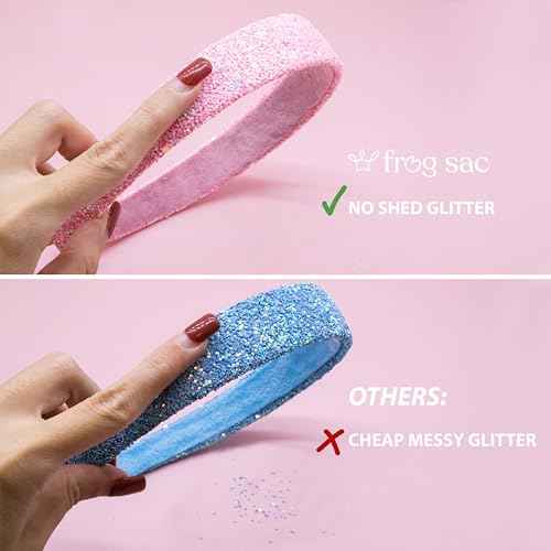 FROG SAC Hairband, Iridescent Glitter Headband for Girls, 13 inch Headband with Non-Slip Lining, Sparkly Hair Accessory for Kids, Cute Little Girl Hairband, Pink, Single Pack