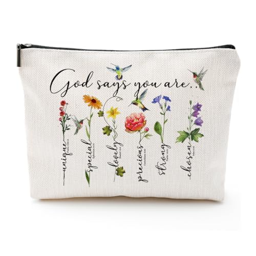 God Says You Are...Christian Gift for Women Inspirational Bible Verse Cosmetic Bags with Zipper Motivational Religious Travel Pouch for Women, Mother, Sister