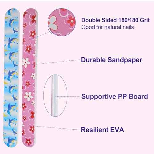 Nail Files (24 Pack), Colorful Emery Board Nail File for Natural Nails Double Sided 180 Grit Professional Fingernails Emory Boards Buffer Manicure Tool Nail Shaping Buffing Smoothing Filers Flowery