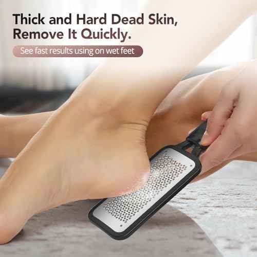 2 Pack Foot File Callus Remover, Durable Foot Scrubber for Hard Dead Skin, Foot Rasp and Double-Sided Foot Heel Scraper for Cracked Heels & Corns, Stainless Steel Pedicure Feet File Tool