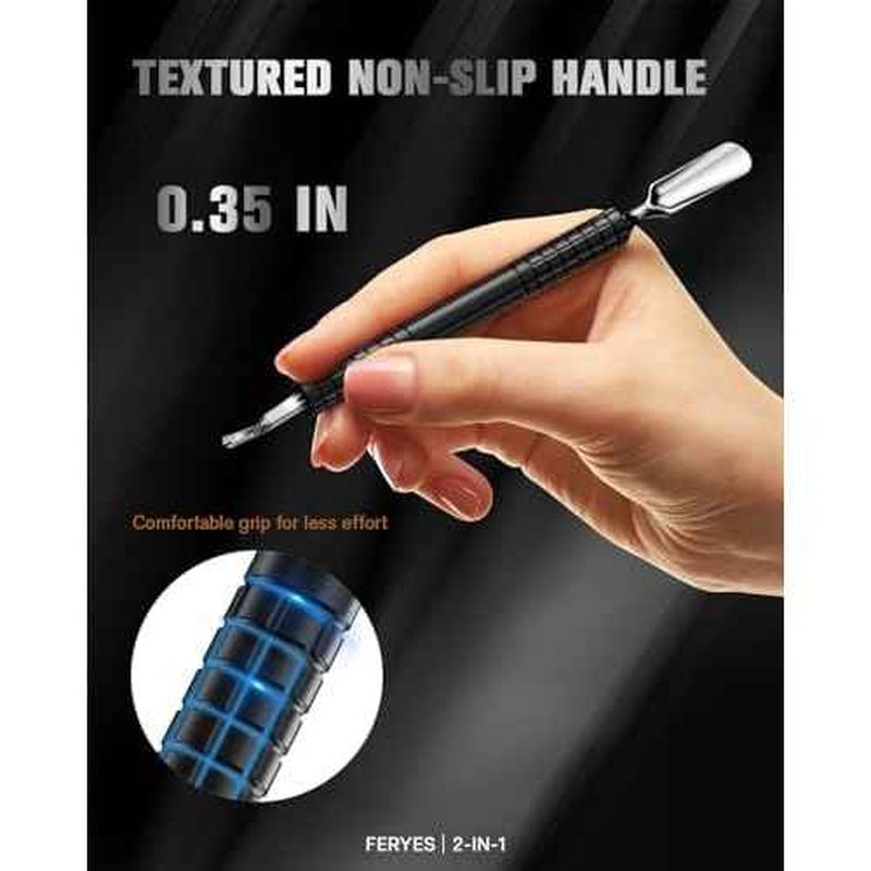 FERYES Cuticle Pusher with Fork, 2-in-1 Cuticle Remover Tool, Upgraded Stainless Steel Cuticle Trimmer Nail Care Tool for Manicures- Black(5.8 Inches£©