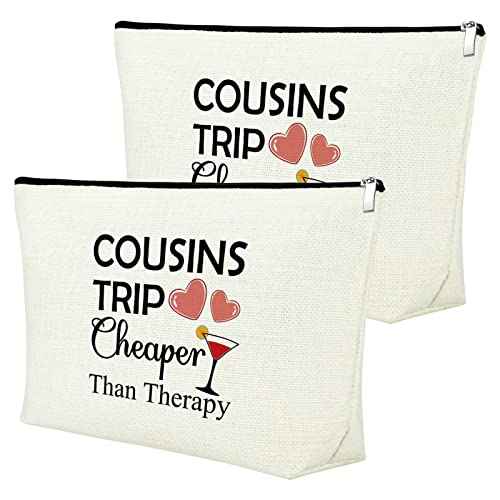 Cousin Makeup Bags for Women 2 Pieces Cousins Trip Gifts Bags Bulk Inspirational Gift for Cousin Gifts from Cousins Funny Gifts for Cousin Cosmetic Bag Female Friendship Weekend Gifts Birthday Gift