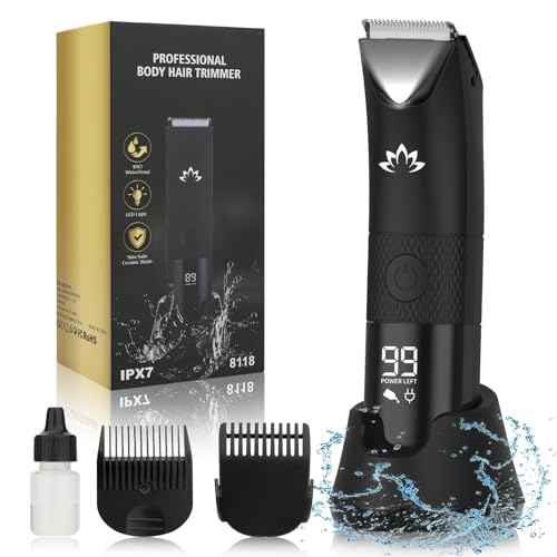 Manscape Trimmer for Men - Electric Body Hair Trimmer with Light, IPX7 Waterproof Electric Razor for Balls/Pubic/Groin/Legs/Chest Hair Removal, Lightweight with LED Display, Gifts for Him Dad