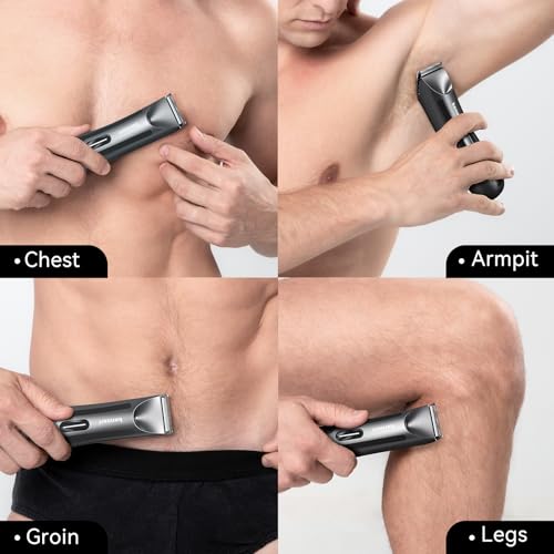 Body Hair Trimmer for Men, kensen Electric Groin Hair Trimmer, Rechargeable Body Groomer, Replaceable Ceramic Blade Heads, IPX7 Waterproof Wet/Dry Clippers, Male Pubic Hair Hygiene Razor