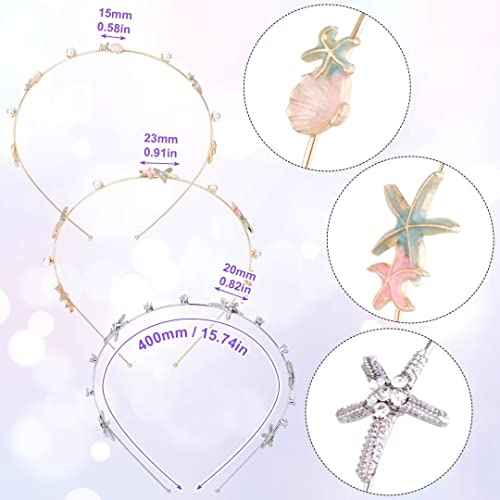 3pcs Rhinestone Starfish Headbands Handmade Pearl Seashell Mermaid Headbands Crystal Hair Hoops Bridal Headpiece Vine Tiara Halloween Beach Wedding Hair Accessories for Bride Women Silver Gold