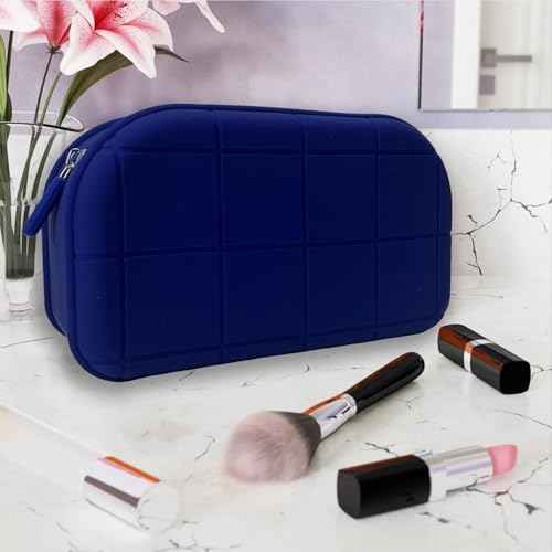 Silicone Makeup Bag - Waterproof Cosmetic Organizer for Travel Versatile Small Toiletry Bag & Cute Makeup for Women & Girls (Navy blue)