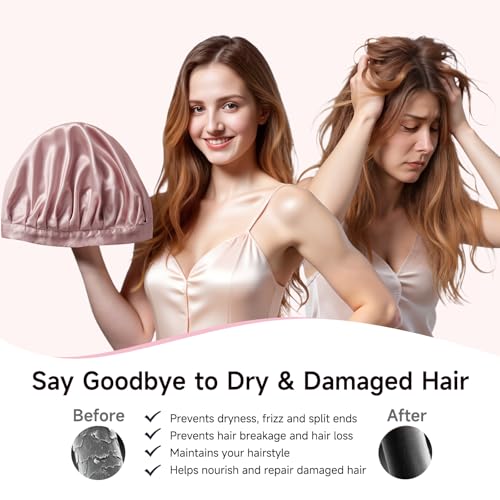 Kaome 100% Mulberry Silk Bonnet for Sleeping Women, 22 Momme Double Layer Silk Hair Wrap, Non-Slip Sleep Cap with Adjustable