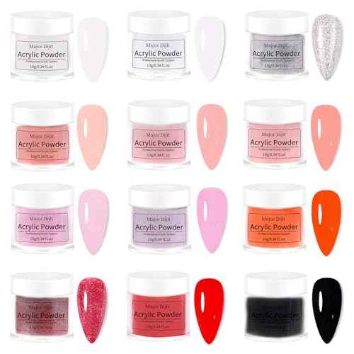Major Dijit Complete Acrylic Nail Starter Kit with LED Lamp, 12 Colors Powder Acrylic Liquid Base/Top Coat Primer Electric Drill ? DIY Nail Art Tools for Home & Salon