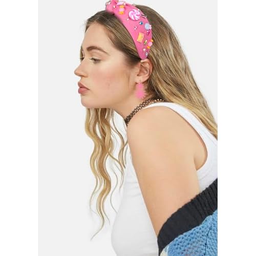 Knotted Headband for Women Lollipop Candy Charms Crystal Jeweled Embellished Top Knot Hairband Statement Wide Turban Hair Hoop Funny Gifts for Girls Sister Birthday Xmas Holiday Party