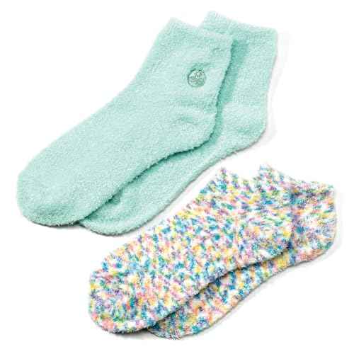Earth Therapeutics Aloe Vera Socks ? Infused w/Aloe Vera & Vitamin E ? Helps Dry Feet, Calluses, Dead Skin ? Use w/Lotion ? Green/Confetti ? 2 Pairs