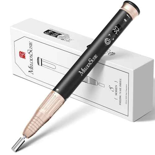 MelodySusie Pen-Shaped One-Hand Stepless Speed Adjustment Cordless Nail Drill, SM220G 30000RPM Portable Rechargeable Electric File for All Manicure Shaping & Acrylic Gel Removal for Pros at Home
