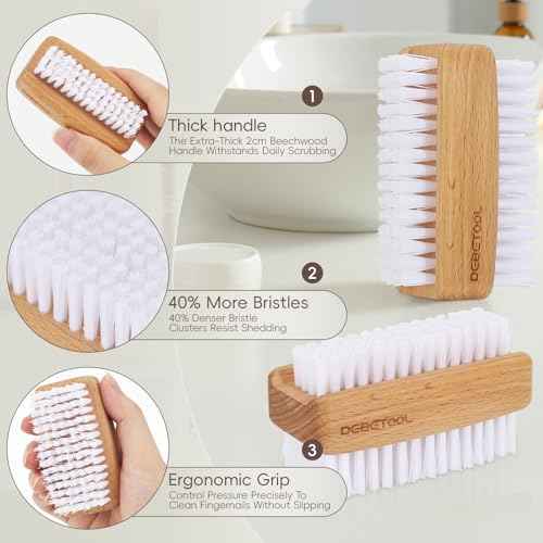 2-Pack Fingernail Brush - Wooden Nail Brush for Cleaning Fingernails, Two Side Bristle Hand Nail Scrubber for Cleaning Tough Grime, Gardening & Manicure