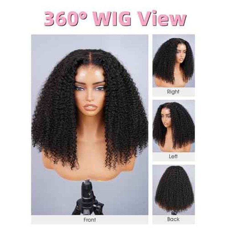 20 Inch Glueless Wigs Human Hair Pre Plucked Pre Cut 7x5 Kinky Curly HD Lace Front Wigs Human Hair for Women 180% Density Wear and Go Closure Wig Beginner Friendly Natural Black