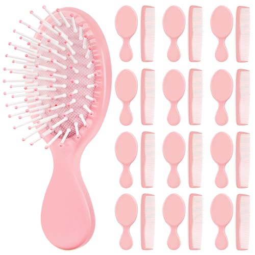 24 Pcs Mini Hair Brush Set 12 Travel Wet Dry Hair Combs Small Pocket Detangling 12 Plastic Combs for Spa Birthday Sleepover Bridal Shower Bachelorette Christmas Party Gift Box(Pink)