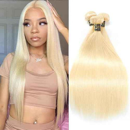 QTHAIR 613 Blonde Bundles 16" 18" 20" 300g 16A Grade Brazilian Virgin Straight Human Hair 3 Bundles 100% Unprocessed Virgin Remy Blonde Hair Weave For Women