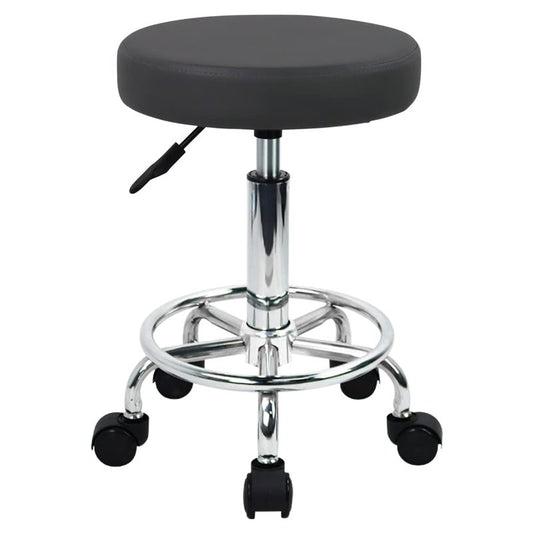 WKWKER Round Rolling Stool with Footrest PU Leather Height Adjustable 360° Swivel Stool with Wheels Office Stool Chair Home Drafting Work Studio Shop SPA Salon Small (Grey)