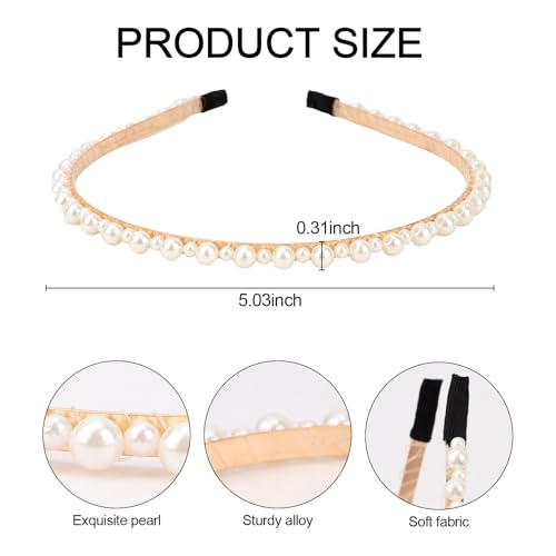 AMCAMI 10Pcs Pearl Headbands For Women,White Pearl Headpiece,Elegant Bridal Headband For Wedding, Party & Daily Wear