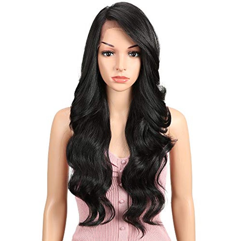 Joedir 26" Big Curly Wavy Supreme Free Parting HD Lace Frontal Wigs With Baby Hair High Temperature Synthetic Wigs For Women 180% Density Wigs(Black Color)