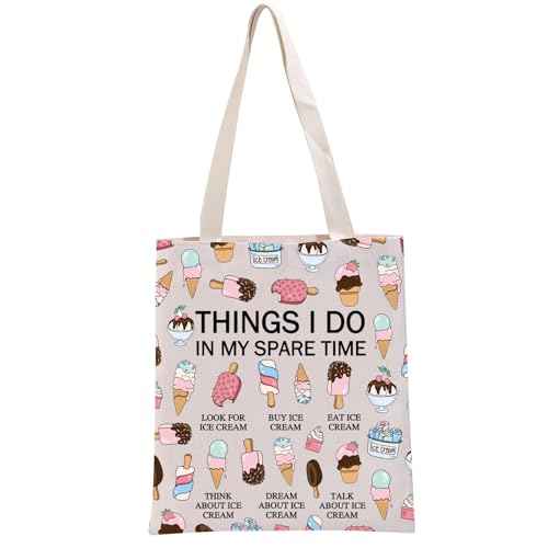 G2TUP Popsicle Lover Gift My Spare Time Ice Cream Tote Bag Soft ServeHandbag Foodie Gelato Lover Funny Dessert Lover Gift