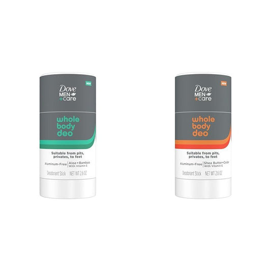 Dove Men+Care Whole Body Deodorant Stick Bundle with Aloe + Bamboo and Shea Butter + Cedar, 2.6 oz Each